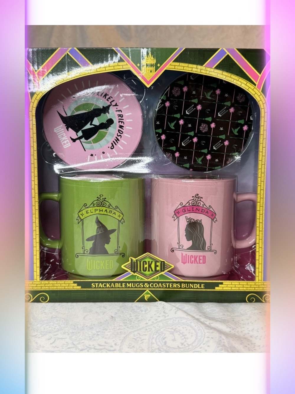 Wicked Glinda & Elphaba Mugs & Coasters Bundle - Green & Pink